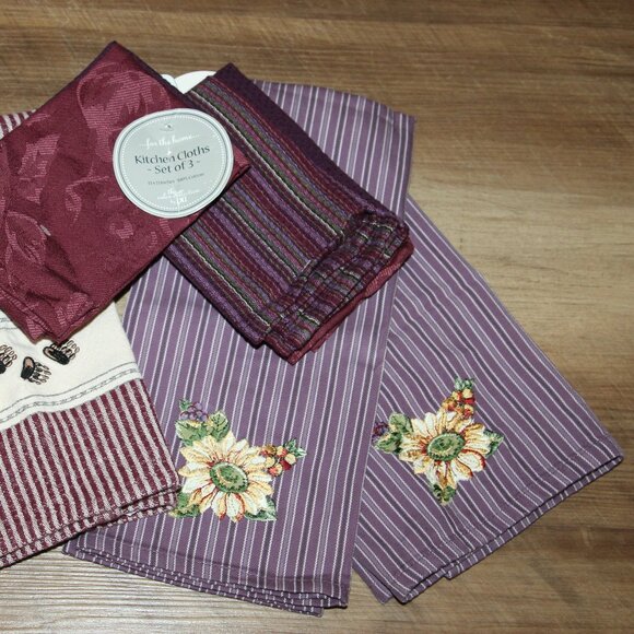 10 Pc. Lot of NEW Purple & Wine Kitchen Tea Towels & Dish Cloths - Picture 3 of 10